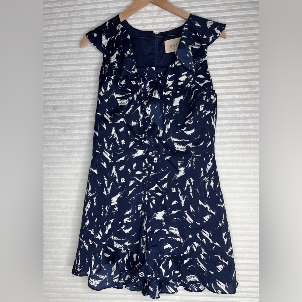 MOON RIVER  Navy &
White Print Ruffle Trim
Romantic Romper Size L
